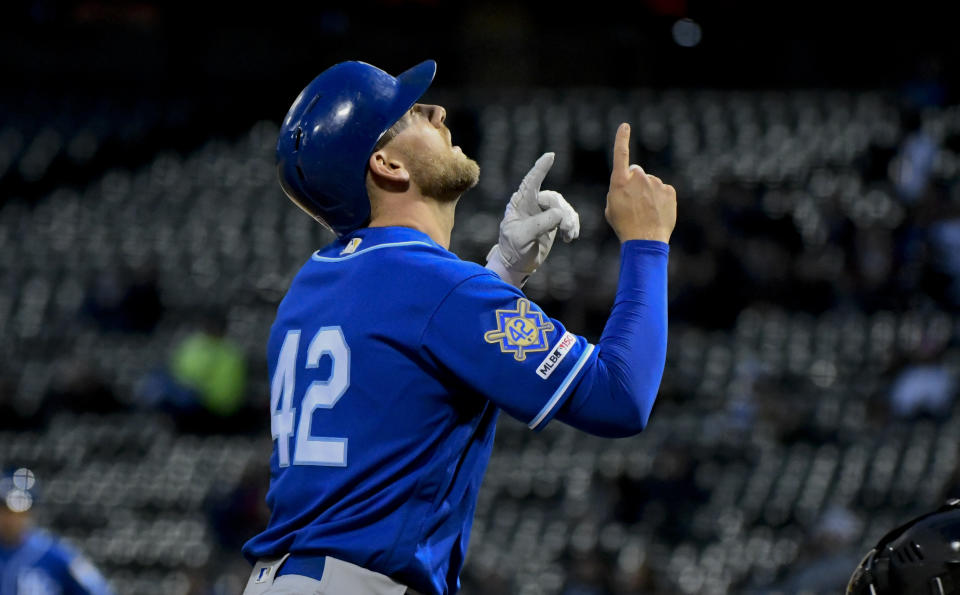 Hunter Dozier. (AP Photo/Matt Marton)