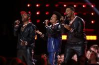 Bruno Mars (C) performs at the 59th Annual Grammy Awards in Los Angeles, California, U.S. , February 12, 2017. REUTERS/Lucy Nicholson