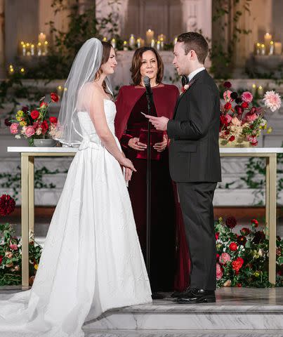 <p>Amy and Stuart Photography</p> Vice President Kamala Harris officiates stepson Cole Emhoff’s wedding to Greenley Littlejohn on Oct. 14