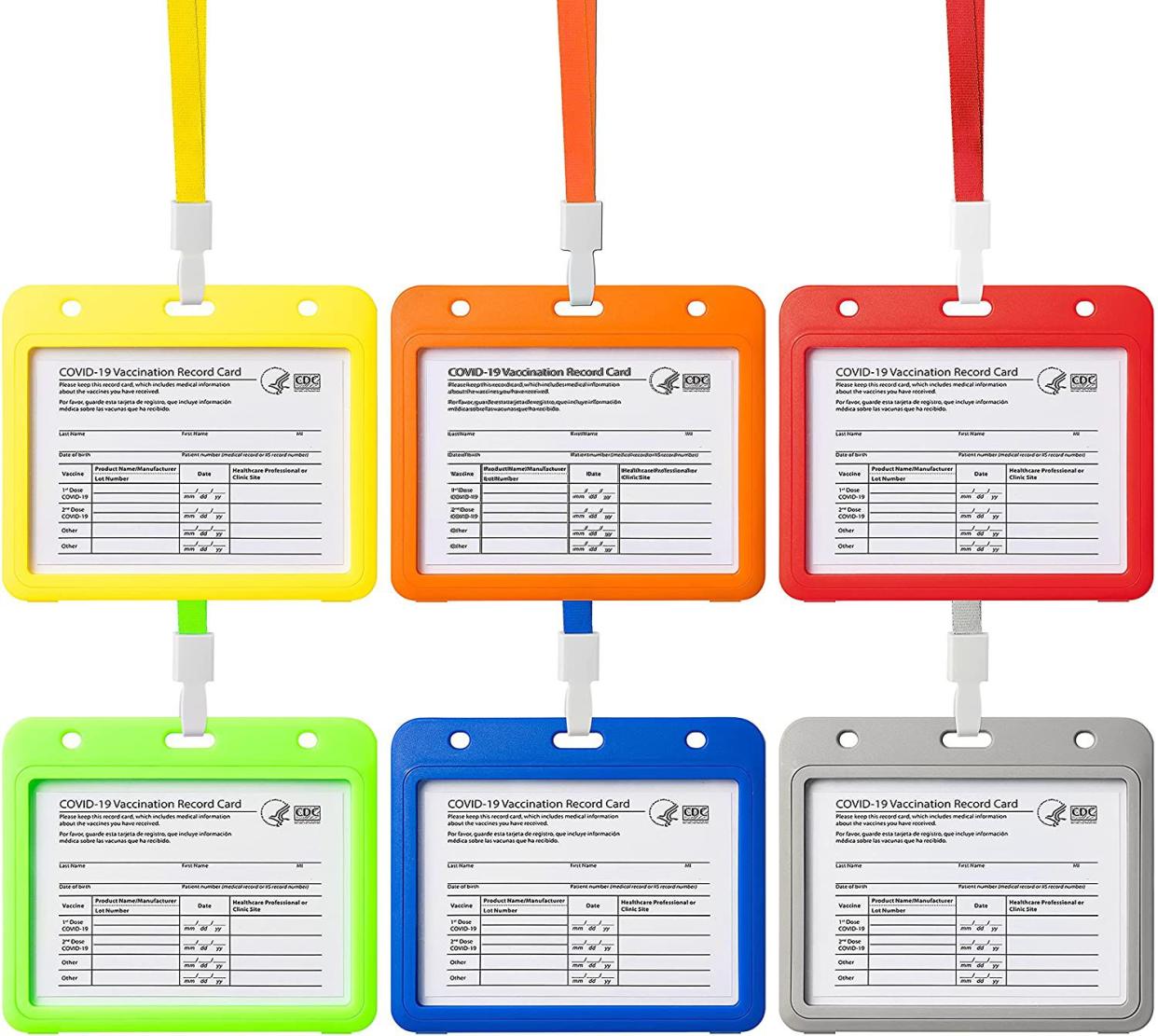 Assorted Colors CDC Vaccination Card Protector for Immunization Record Plastic Sleeve with Lanyard for ID