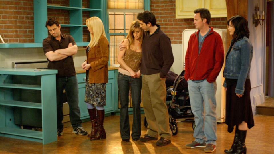 The “Friends” cast in the final episode that aired May 6, 2004