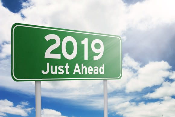 Sign reading "2019 Just Ahead."