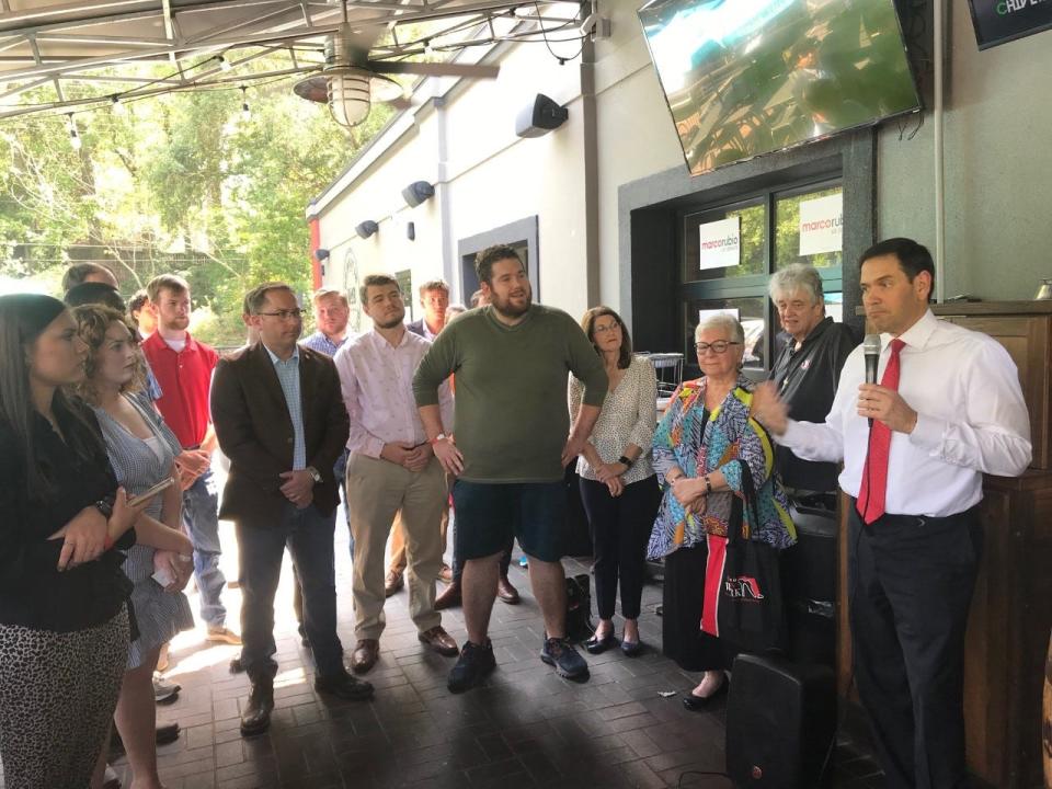 U.S. Sen. Marco Rubio campaigns in Tallahassee at World of Beer on the Apalachee Parkway, Tuesday, April 12, 2022