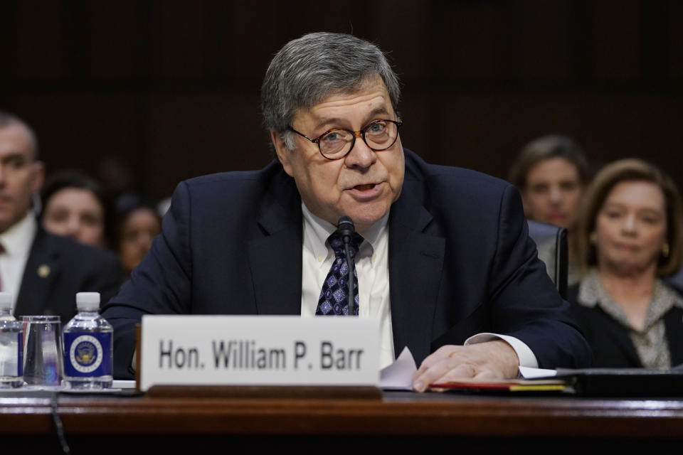William Barr addresses the Senate Judiciary Committee on Capitol Hill on Tuesday. (Photo: Carolyn Kaster/AP)