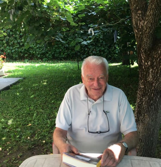 Retired Fiat engineer Mario Palazzetti is pictured in the garden of his home in Avigliana