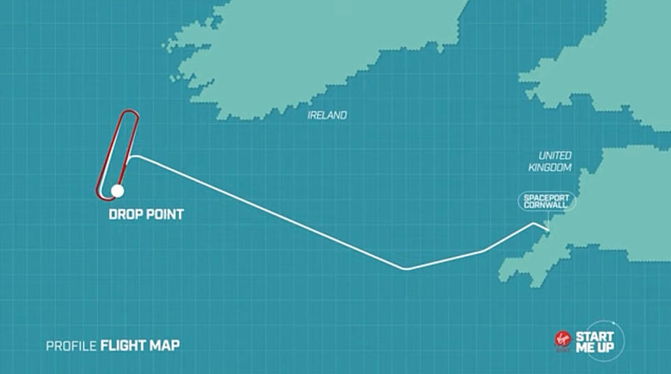 Virgin's 747 jet took off from southwest Britain and released the LauncherOne rocket south of Ireland. / Credit: Virgin Orbit