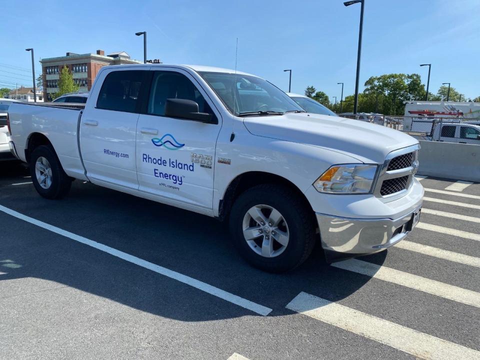 A truck with the name and logo of Rhode Island Energy, the gas and electric company formerly known as Narragansett Electric. PPL Corp. changed the name after finalizing the purchase of the company from National Grid.