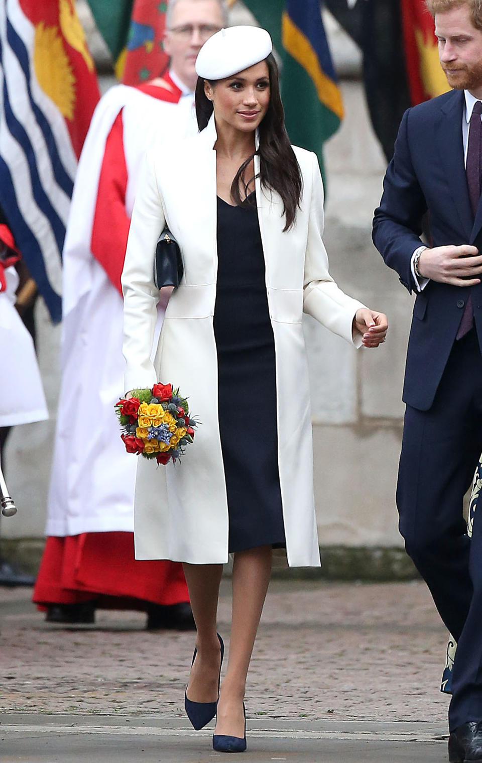 <p>Sie bringt den Streetstyle-Look in den Palast: Meghan Markle erschien mit stylischer Baskenmütze zum Commonwealth Day Service in London. (Bild: Getty Images) </p>