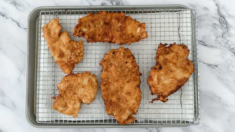 fried chicken on wire rack