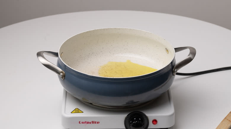 oil heating in a pan