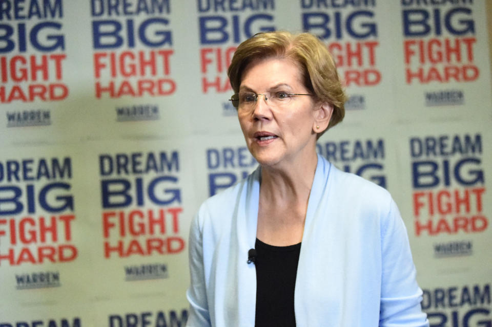 Democratic presidential candidate Elizabeth Warren speaks during an interview with The Associated Press on Sunday, Dec. 8, 2019, in Charleston, S.C. (AP Photo/Sarah Blake Morgan)