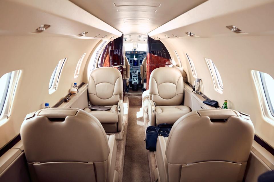 Interior of a Wheels Up private plane