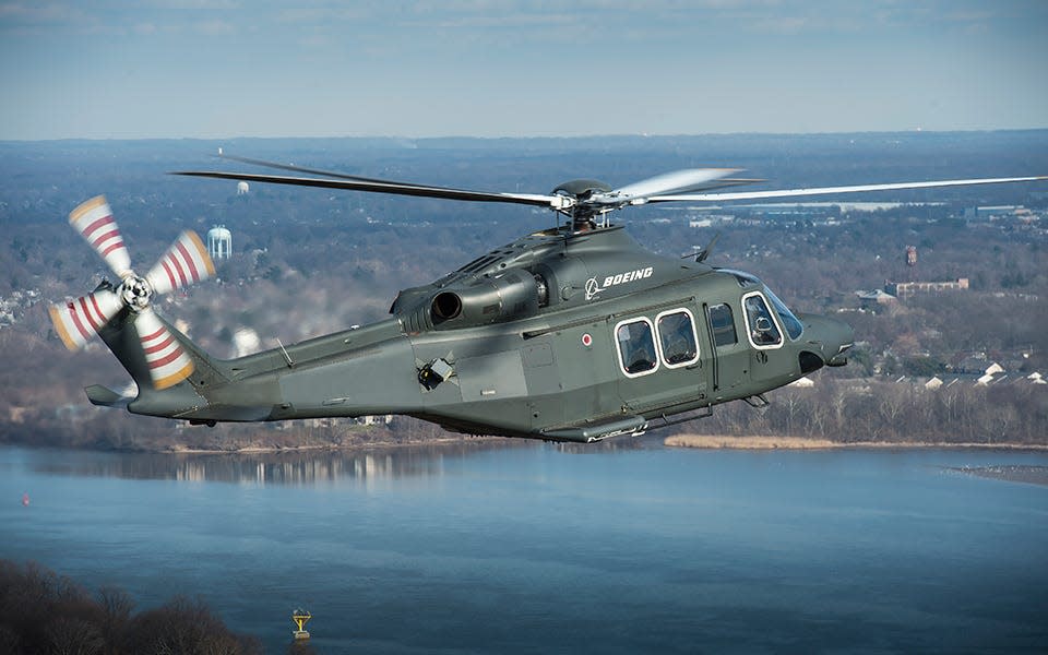 A Mh-139 Grey Wolf helicopter during flight