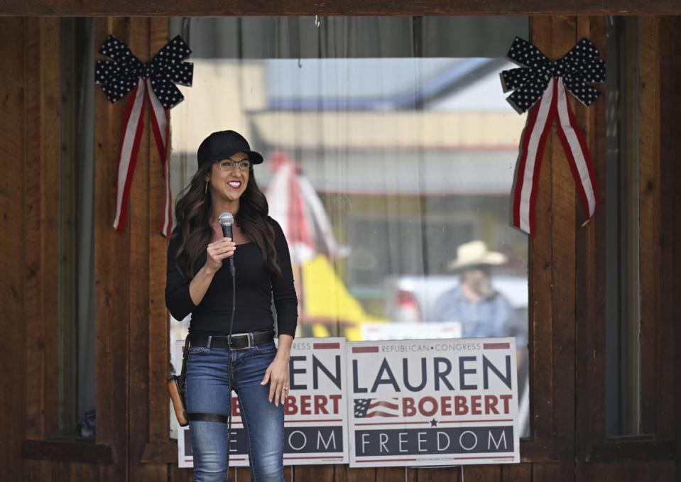 <div class="inline-image__caption"><p>Congresswoman Lauren Boebert of Colorado's Third Congressional District makes a campaign stop to speak with supporters at Wild Beaver Mountain Man Emporium on Oct. 4, 2022 in Creede, Colorado.</p></div> <div class="inline-image__credit">RJ Sangosti/MediaNews Group/The Denver Post via Getty Images</div>