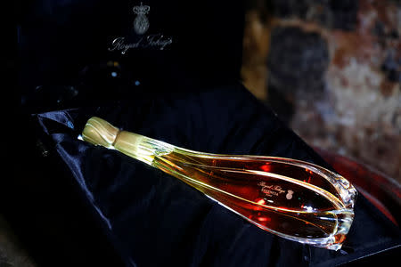 A bottle of Royal Tokaji Essencia is seen in the cellar of Royal Tokaji in Mad, Hungary, April 12, 2019. REUTERS/Bernadett Szabo