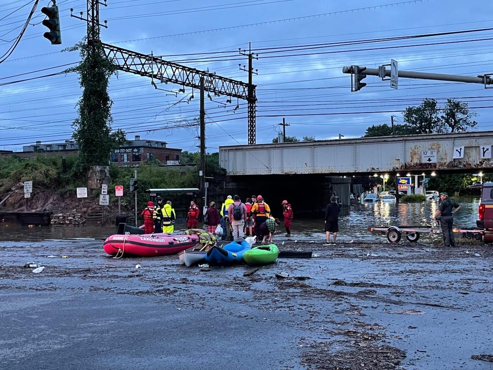 First responders evaluate flooding caused by Hurricane Ida in Mamaroneck near Mamaroneck and Halstead avenues on Thursday, Sept. 2, 2021.