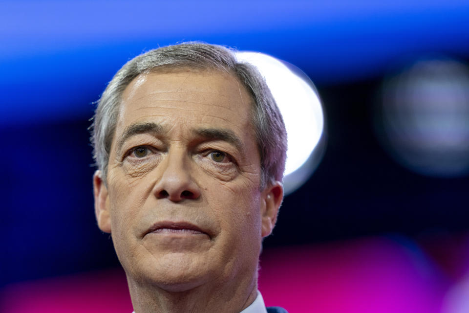 FILE - Nigel Farage speaks at the Conservative Political Action Conference, CPAC 2023, March 3, 2023, at National Harbor in Oxon Hill, Md. An independent probe has found “serious failings” in how NatWest Group’s private and exclusive Coutts Bank shut down the account of the right-wing British politician Nigel Farage, it was reported on Friday, Oct. 27, 2023. Law firm Travers Smith was appointed to conduct a review in the wake of Farage’s so-called “debanking” at NatWest-owned Coutts Bank, which has a well-established reputation of being the private bankers to members of Britain’s royal family and nobility. (AP Photo/Alex Brandon, File)