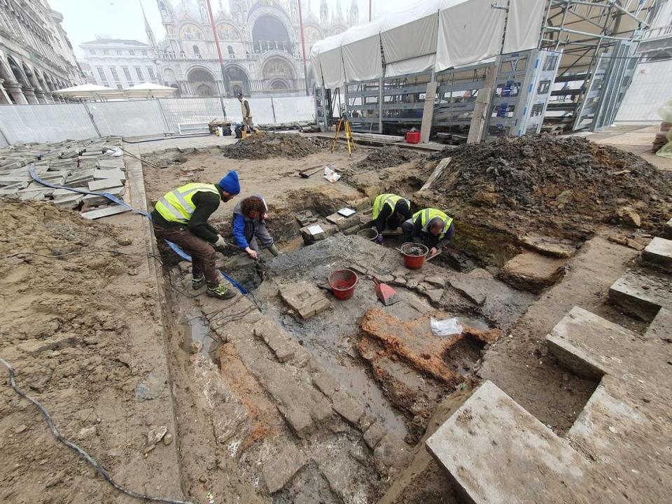 Some of the wall and floor ruins found under the Piazza San Marco.