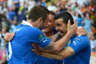 GDANSK, POLAND - JUNE 10: Antonio Di Natale of Italy celebrates scoring their first goal with Antonio Cassano during the UEFA EURO 2012 group C match between Spain and Italy at The Municipal Stadium on June 10, 2012 in Gdansk, Poland. (Photo by Shaun Botterill/Getty Images)