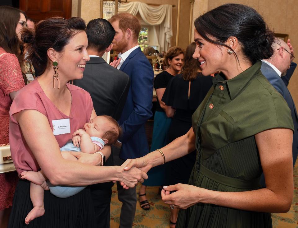 Missy Higgins meets Meghan Markle in Sydney on Tuesday. Photo: Getty, missy higgins meghan markle, meghan markle four months pregnant, meghan markle due date