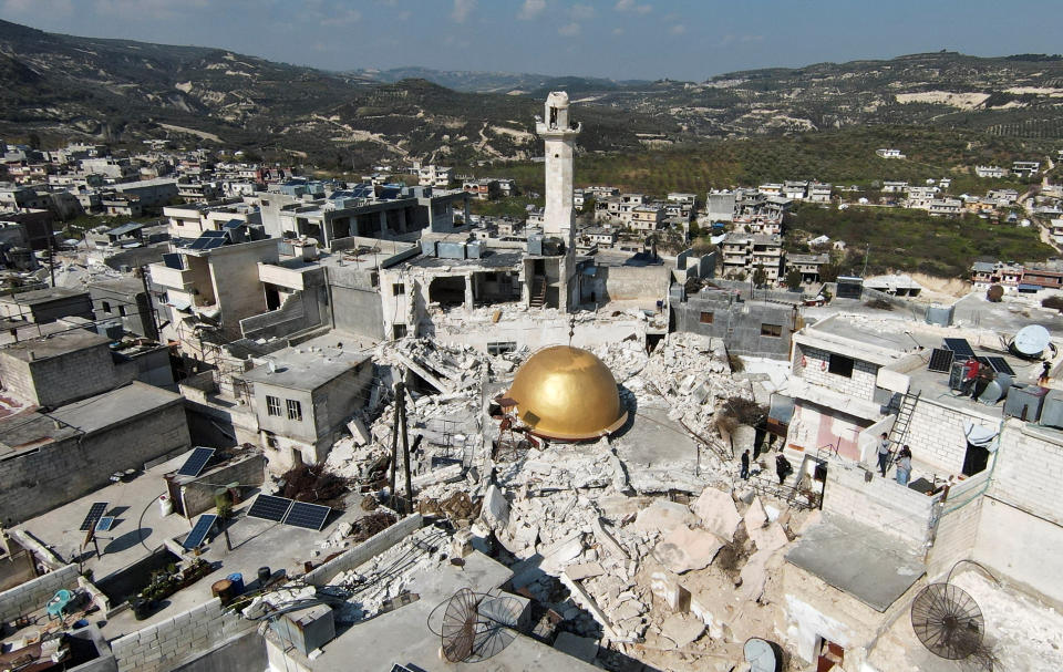 A general view shows a damaged mosque in the aftermath of a deadly earthquake, in rebel-held al-Maland village, in Idlib province, Syria February 24, 2023.  REUTERS/Khalil Ashawi