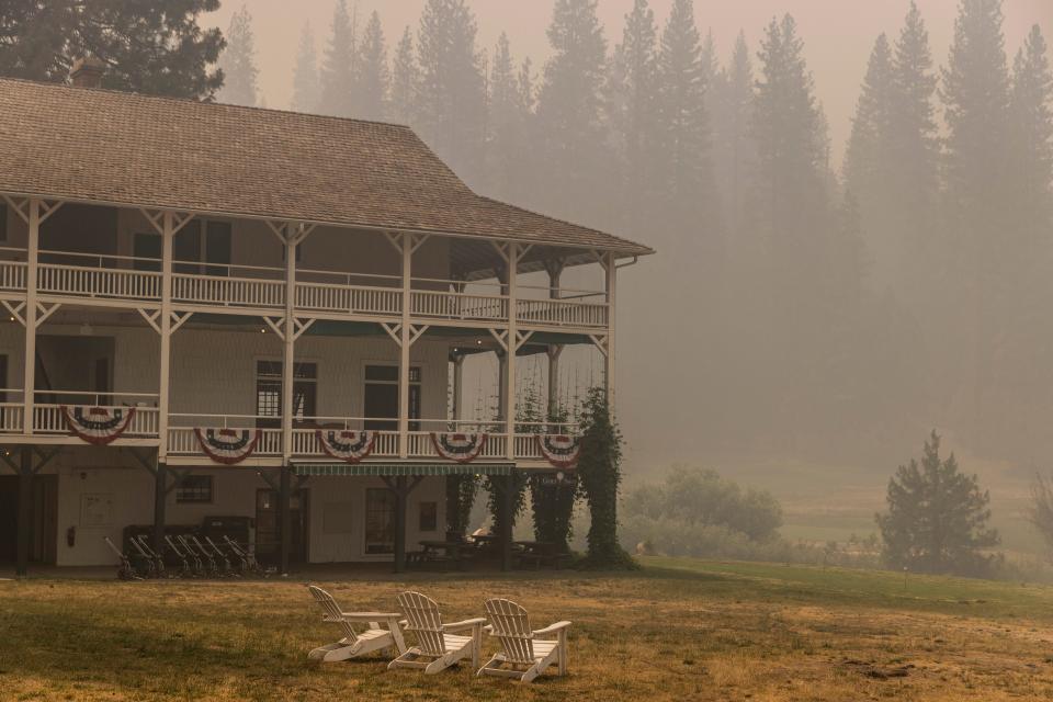 The Wawona Hotel under a smoke-filled sky July 11 in Yosemite National Park.