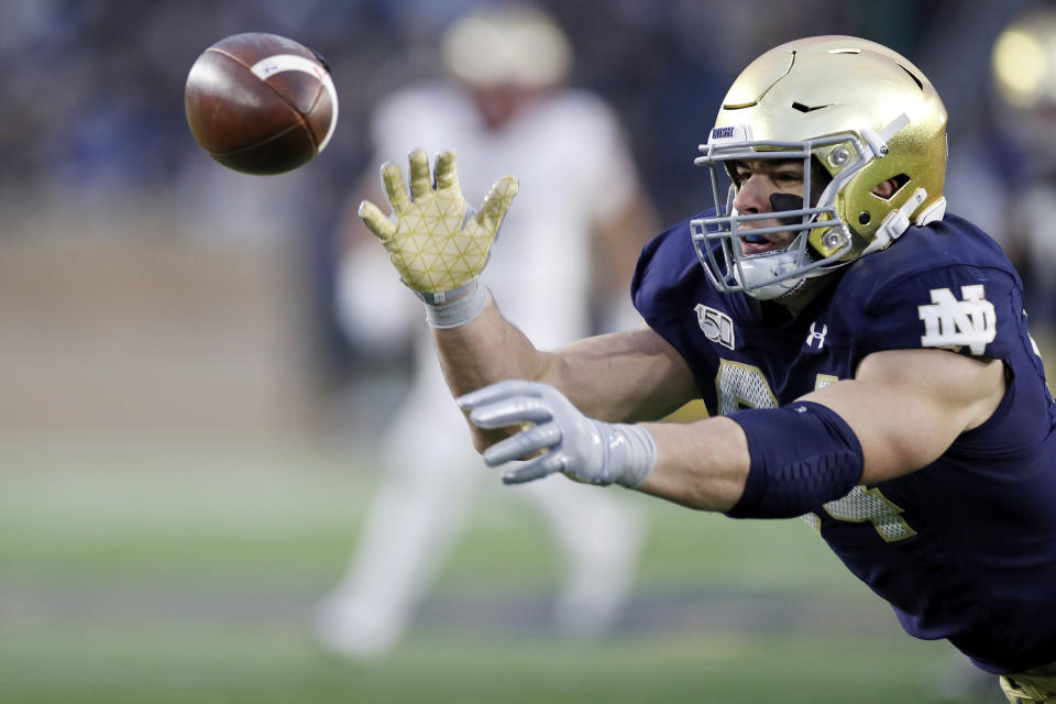 Notre Dame TE Cole Kmet could be a good upgrade for a Bears team needing help at the position. (Photo by Joe Robbins/Getty Images)