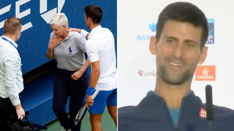 Pictured right, an old interview of Novak Djokovic's that surfaced after his 2020 US Open exit.