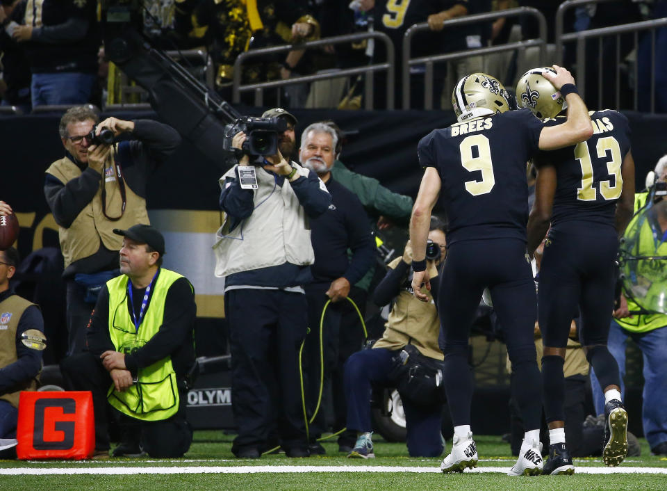 Drew Brees drew the ire of some of his teammates, including Michael Thomas. (AP Photo/Butch Dill)