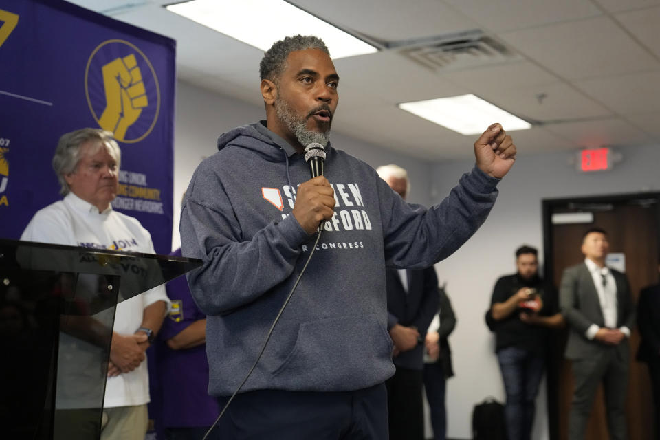 Rep. Steven Horsford, D-Nev., speaks at a campaign event Tuesday, Nov. 8, 2022, in Las Vegas. (AP Photo/John Locher)