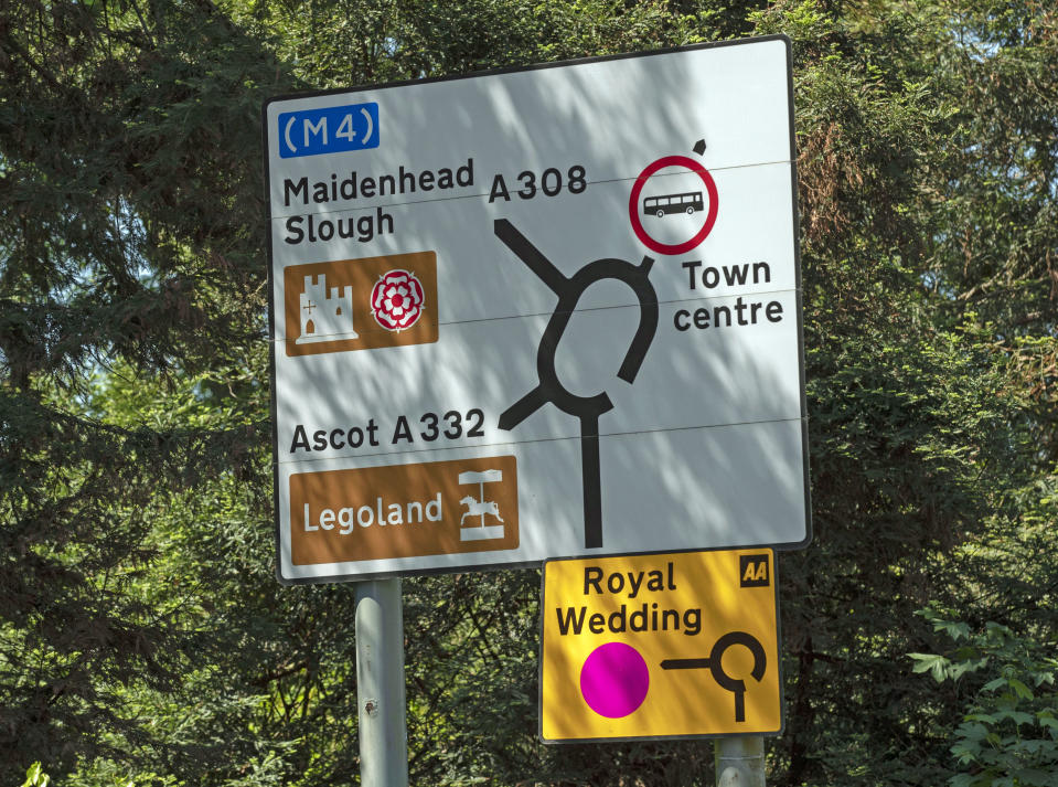 A car parking sign in Windsor ahead of the royal wedding this weekend (PA)