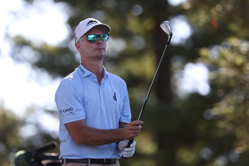 Kevin Streelman of the United States lines up his shot from the 17th tee during the first round of the Procore Championship 2024 at Silverado Resort on September 12, 2024 in Napa, California. (Photo by Jed Jacobsohn/Getty Images)