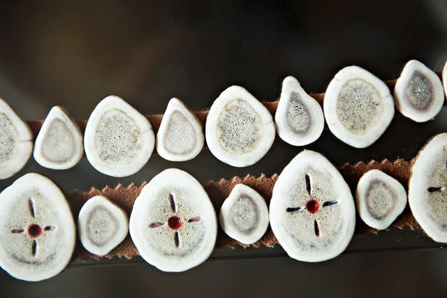 <p>Pat Kane</p> A caribou-bone hat band on display in the Łutsël K’é Dene First Nation’s office.