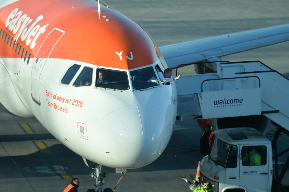 An Easy Jet 'rescue flight' ready for departure at the John Paul II Krakow-Balice International Airport. With a total of 119 confirmed cases of coronavirus and three people dead, Poland declared a state of epidemic emergency and closure of its borders. From March 15, all international flights for passenger traffic were suspended. However, a few KLM or EasyJet rescue flights were allowed to land at Krakow airport to pick up foreign passengers On Sunday, March 15, 2020, in John Paul II Krakow-Balice International Airport, Krakow, Poland. (Photo by Artur Widak/NurPhoto via Getty Images)