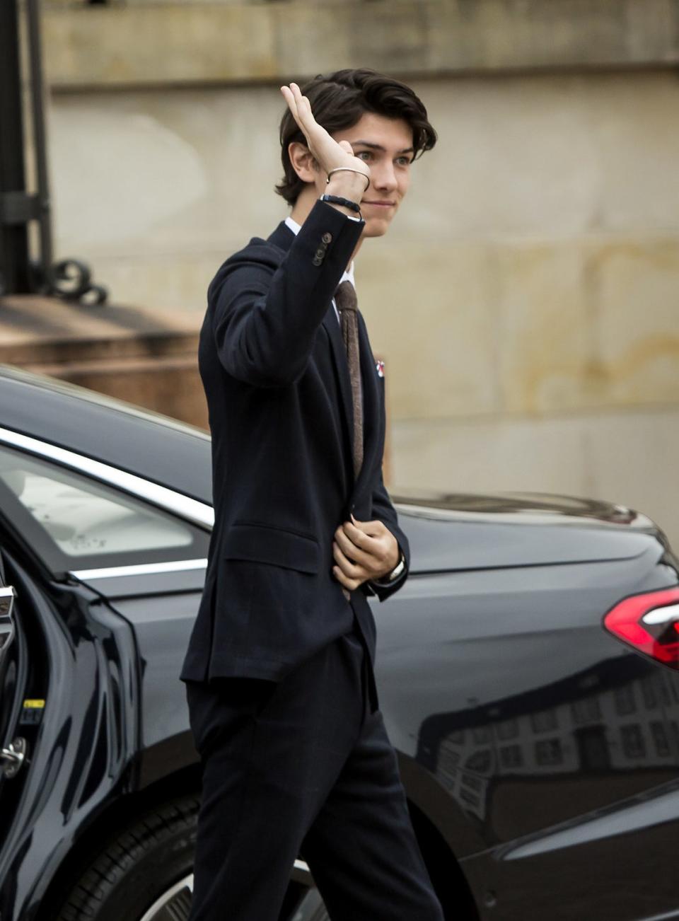 Prince Felix arrives to Fredensborg Palace Christian to participate in celebration of Prince Christian of Denmark on the occasion of his confirmation on May 15, 2021 in Fredensborg, Denmark