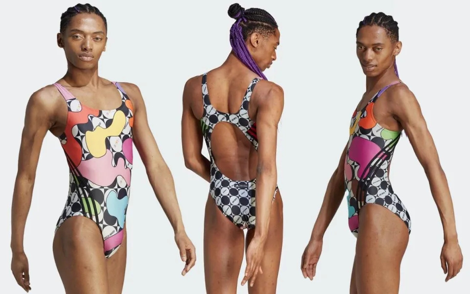 Adidas has come under fire for advertising a female-style swimming costume using a model with a penis