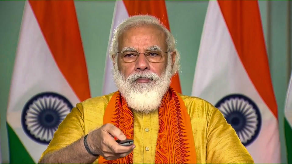 **EDS: SCREENSHOT FROM VIDEO STREAM** New Delhi: Prime Minister Narendra Modi inaugurates six mega projects in Uttarakhand under the Namami Gange Mission through a video conference, New Delhi, Tuesday, Sept. 29, 2020. (PTI Photo) (PTI29-09-2020_000024B)