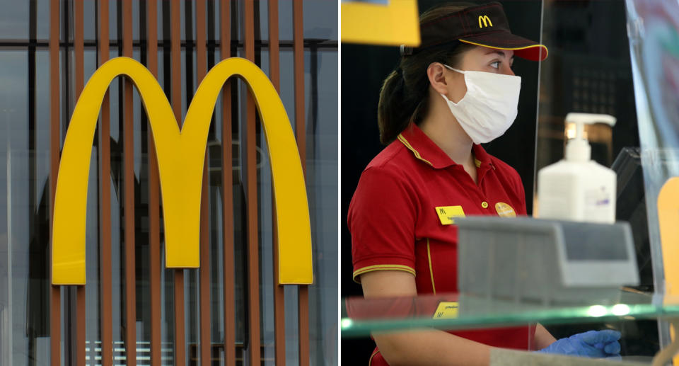 McDonald's staff working behind a covid screen