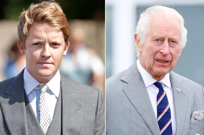 Split screen showing Hugh Grosvenor, the Duke of Westminster, next to King Charles