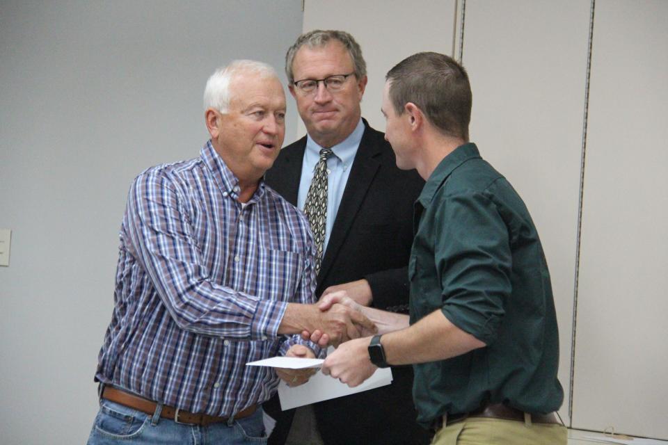 Dallas County Conservation Board receives a Bock Family Foundation grant during a presentation on Wednesday, Nov. 2, 2022, at the Perry Public Library.