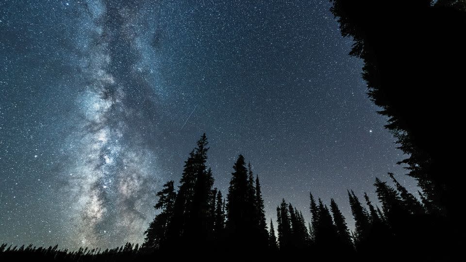 The Delta Aquariids meteor shower and the Milky Way can be seen over the Gifford Pinchot National Forest near Mount Adams in Washington state. - Diana Robinson Photography/Moment RF/Getty Images