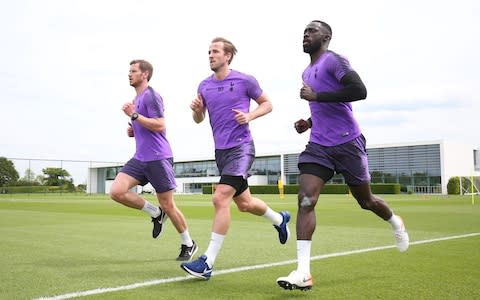 Jan Vertonghen, Harry Kane and Davinson Sanchez of Tottenham Hotspur during the Tottenham Hotspur training session at Tottenham Hotspur Training Centre on May 22, 2019 in Enfield, England - Credit: Getty Images