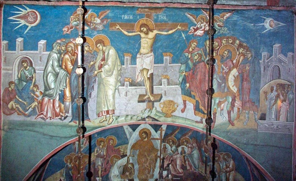 In an interesting painting hung above the altar of the Visoki Decani Monastery in Kovoso, two UFOs are seen on both top corners. In the right corner UFO, the pilot seems to be looking back at the craft behind him. And neither of these pilots have a halo around them, which discards the possibility of them being divine beings or depicting diving objects.