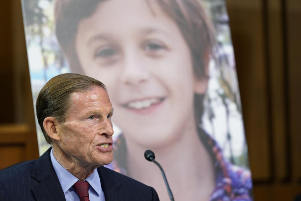 Sen. Richard Blumenthal, D-Ct., speaks during a confirmation hearing for Supreme Court nominee Amy Coney Barrett before the Senate Judiciary Committee, Monday, Oct. 12, 2020, on Capitol Hill in Washington. (AP Photo/Susan Walsh, Pool)