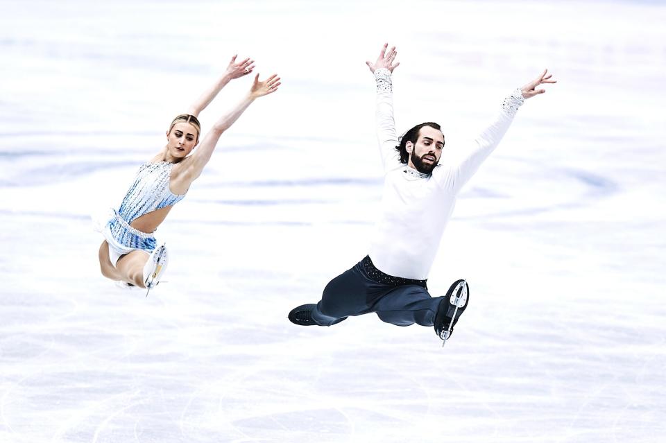 Ashley Cain-Gribble and Timothy Leduc competing in the ISU World Figure Skating Championships on March 23, 2022 in Montpellier, France