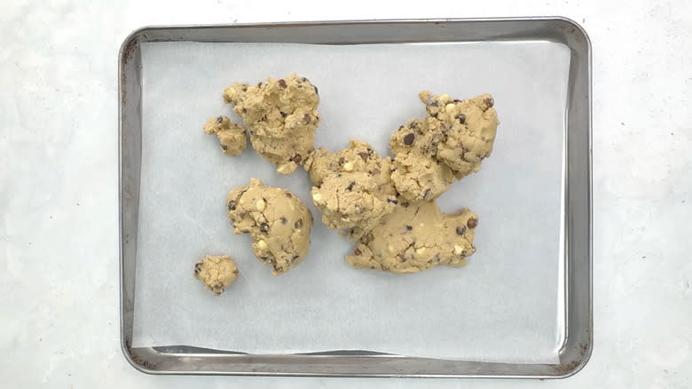 cookie dough on rimmed sheet