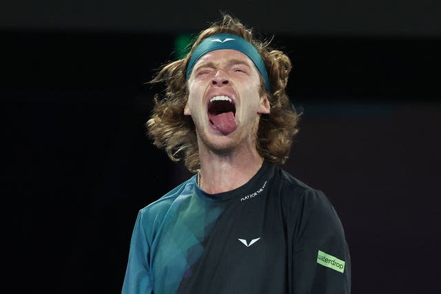 Andrey Rublev reacts during his win over Alex De Minaur