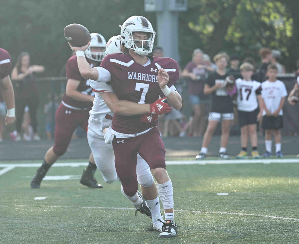 Lebanon quarterback Luke Faler threw for 267 yards and three touchdowns, but Lebanon fell short as it lost to Milford, 34-29