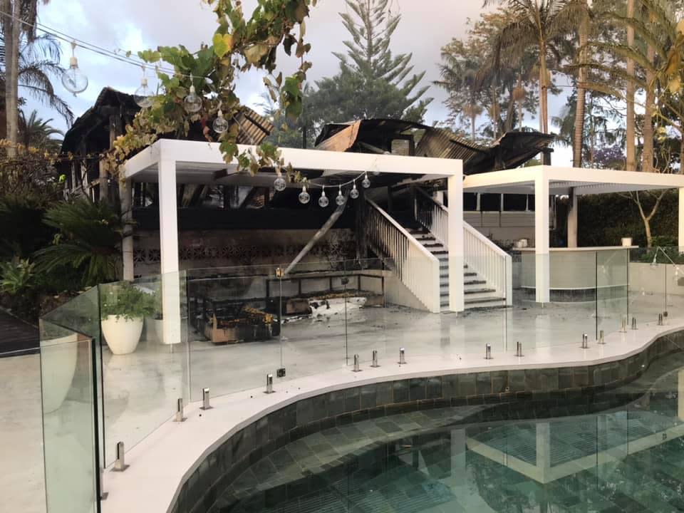 Fig Tree's outdoor pool area is pictured after it was gutted by fire.