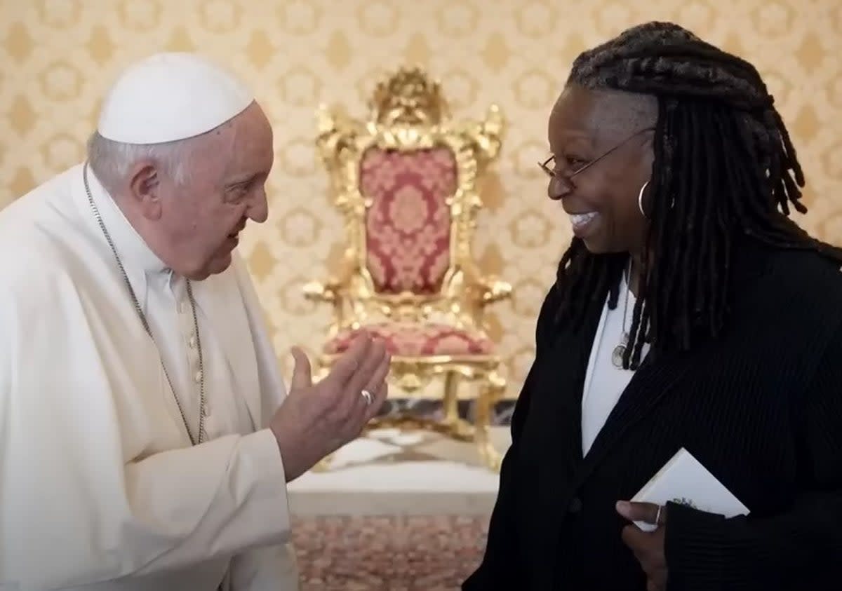 Whoopi Goldberg gifted Pope Francis some Sister Act merchandise during a meeting at the Vatican last week  (ABC)